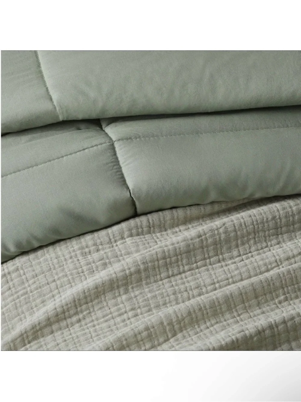 NWT Full/Queen Textured Chambray Cotton Comforter & Sham Set Sage Green Casaluna